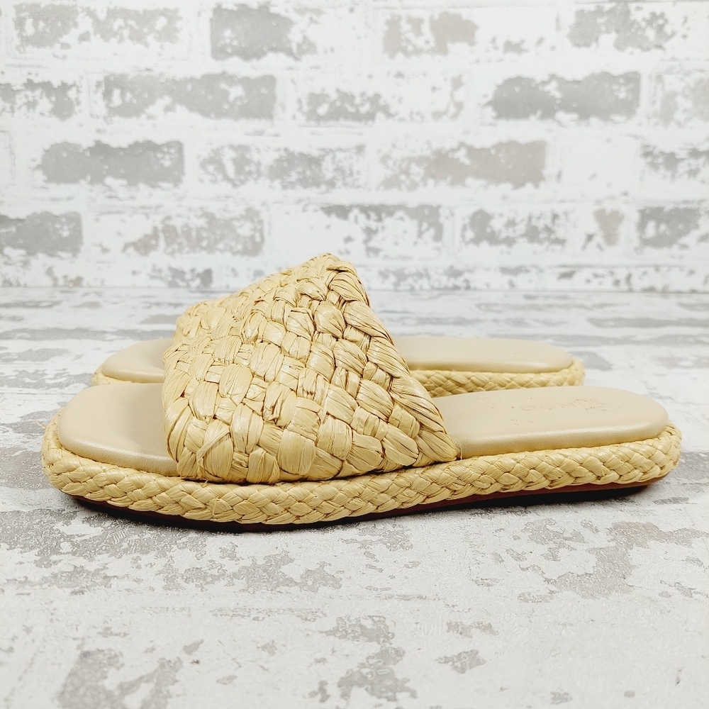 Woven Slide Sandals in Natural Straw - Women's Slip-On